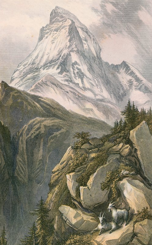 Matterhorn eller Mont Cervin. Fra oven Zermatt, Schweiz af English School