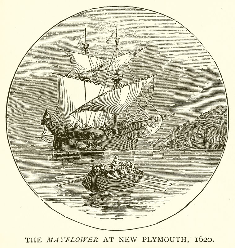 Mayflower i New Plymouth, 1620 af English School
