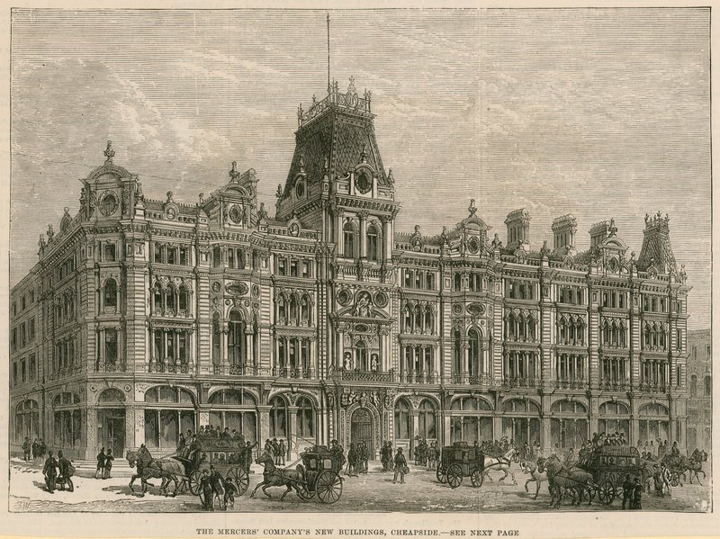 The Mercers Company nye bygninger, Cheapside, London af English School
