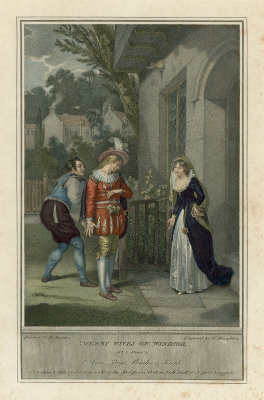 The Merry Wives of Windsor, Act I, scene 1 (farvet indgravering) af English School