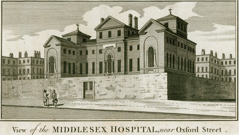 Middlesex Hospital, nær Oxford Street af English School