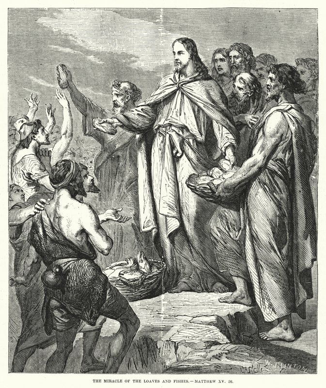 The Miracle of the Loaves and Fishes, Matthæus XV, 36 (gravering) af English School