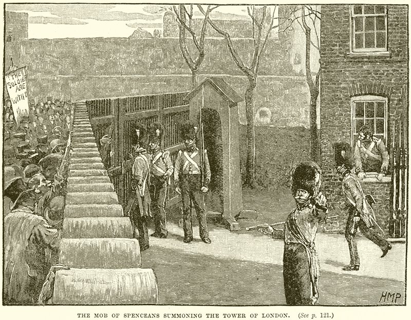 Pøbelen af Spenceans tilkalder Tower of London af English School