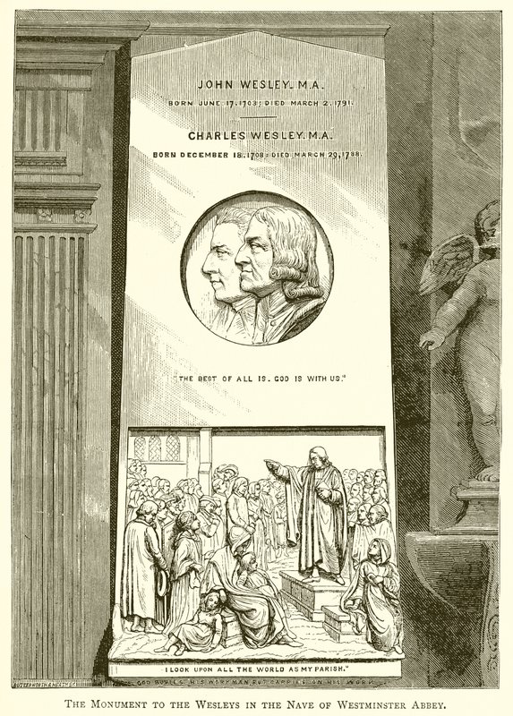 Monumentet til Wesleys i Nave of Westminster Abbey af English School