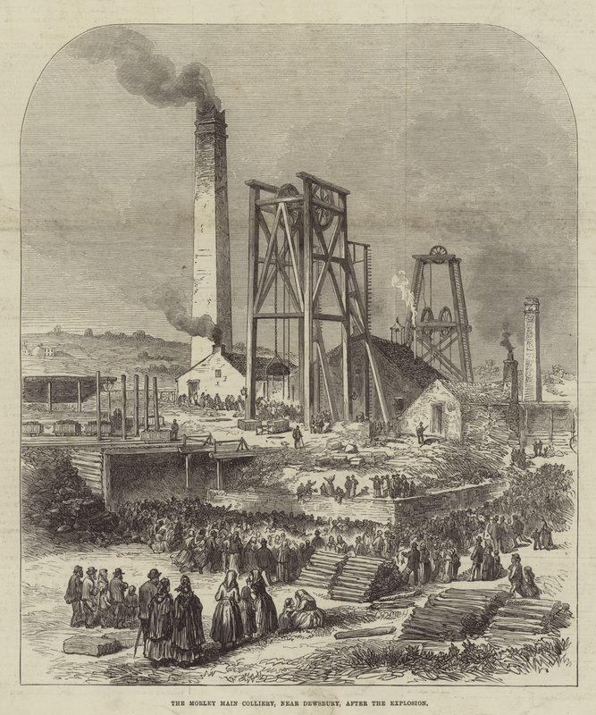 Morley Main Colliery, nær Dewsbury, efter eksplosionen (gravering) af English School