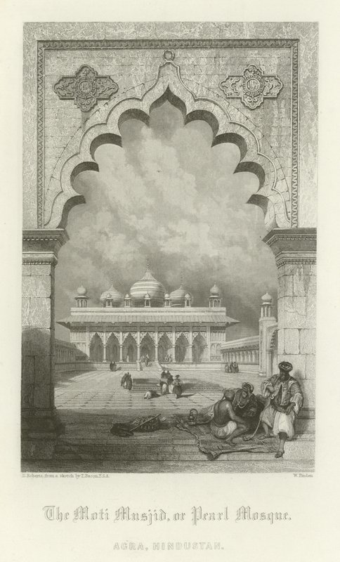 Moti Masjid eller Perlemoskeen, Agra, Indien af English School