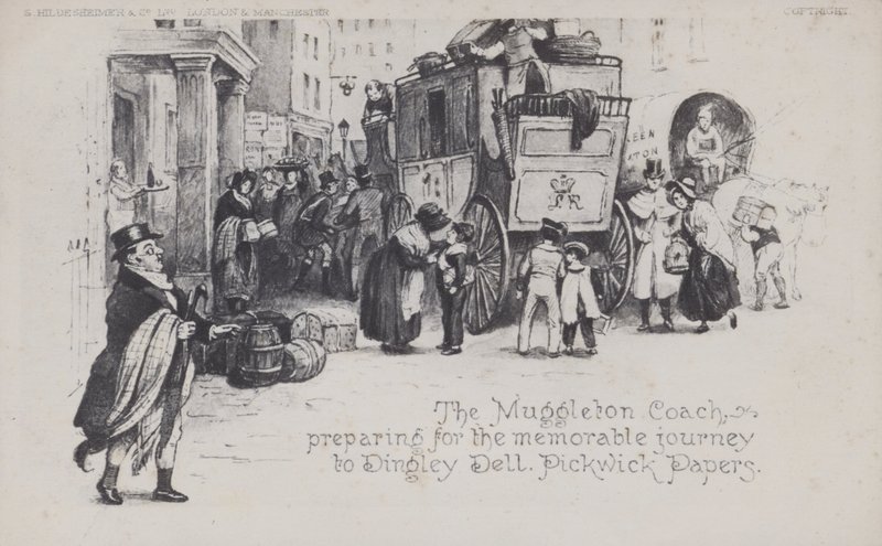 Muggleton Coach, forbereder sig til den mindeværdige rejse til Dingley Dell, Pickwick Papers (s/h foto) af English School
