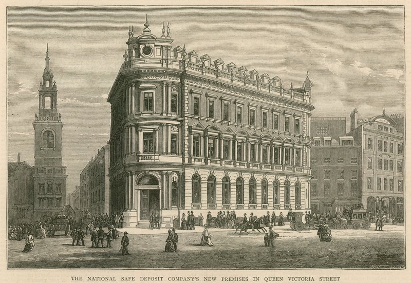 The National Safe Deposit Companies nye lokaler i Queen Victoria Street, London af English School