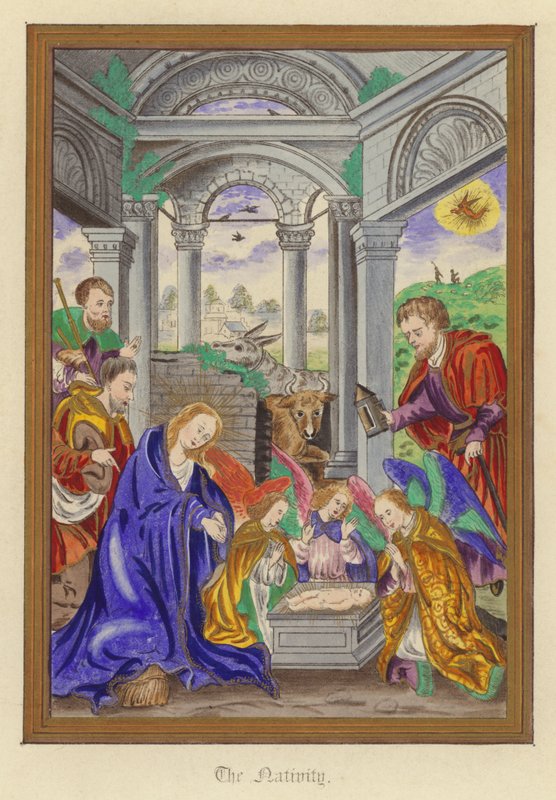 Fødselen (farve litho) af English School