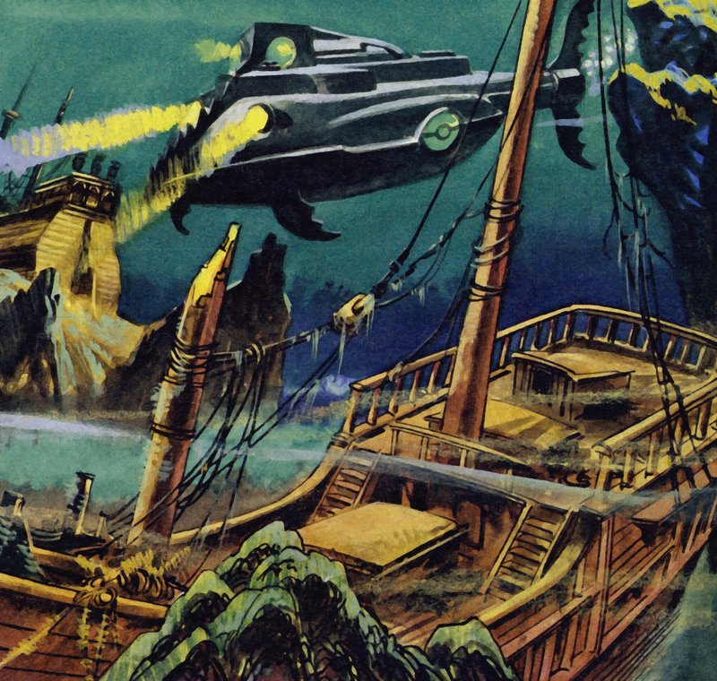 Nautilus passerede over to franske galeoners ødelagte skrog af English School