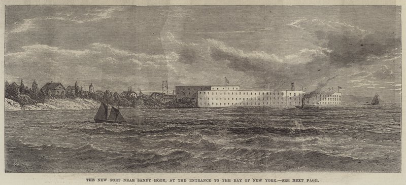 The New Fort nær Sandy Hook, ved indgangen til New York-bugten (gravering) af English School
