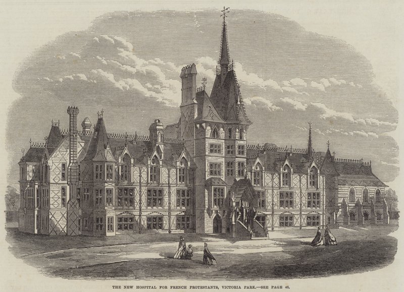 Det nye hospital for franske protestanter, Victoria Park (gravering) af English School