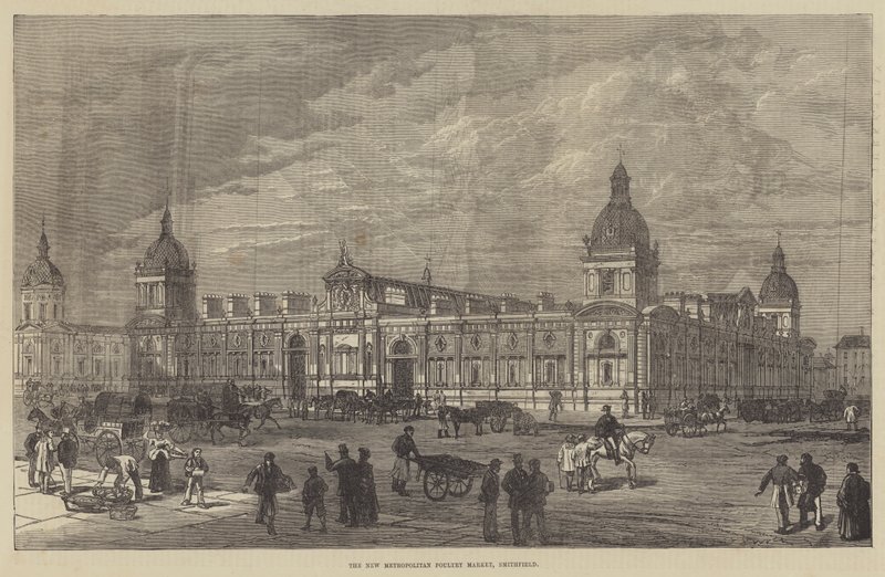 The New Metropolitan Poultry Market, Smithfield (gravering) af English School