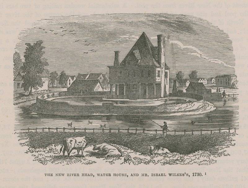 The New River Head, Water House og Mr Israel Wilkess, 1730 af English School