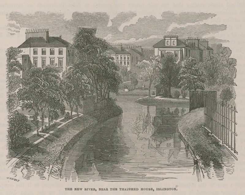 The New River Head, nær det stråtækte hus, Islington af English School