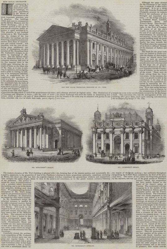 The New Royal Exchange, London, med alternative designs (gravering) af English School