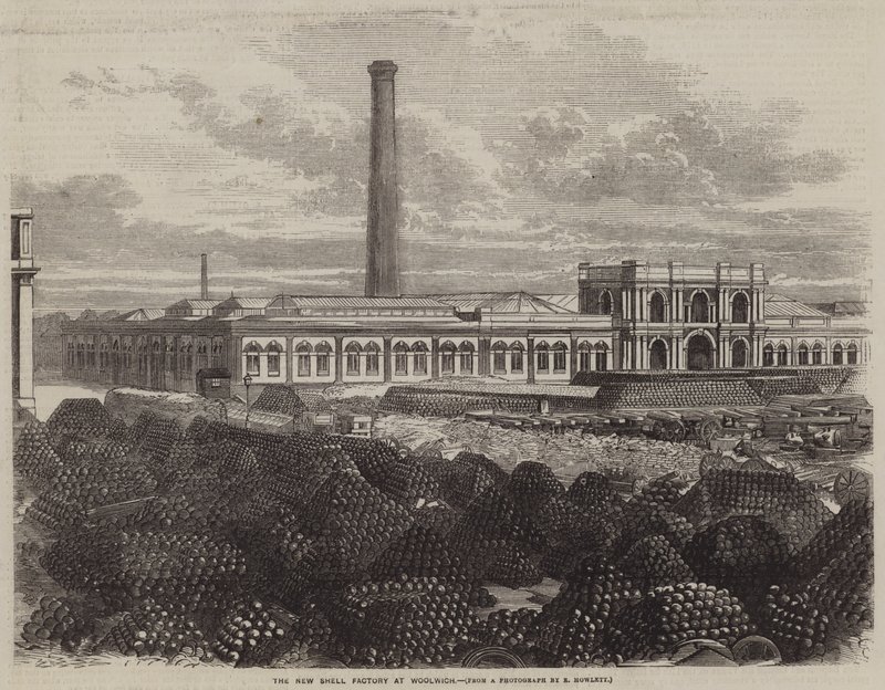 The New Shell Factory at Woolwich (gravering) af English School