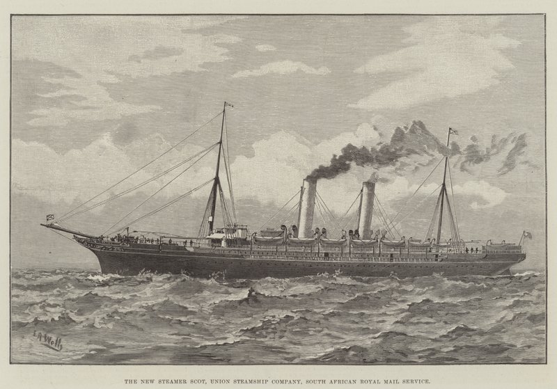 The New Steamer Scot, Union Steamship Company, South African Royal Mail Service (gravering) af English School