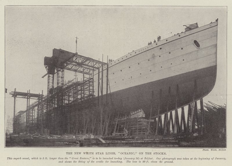 The New White Star Liner, "Oceanic," på aktierne (gravering) af English School