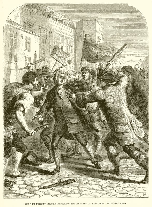 No Popery Rioters angriber medlemmerne af parlamentet i Palace Yard af English School