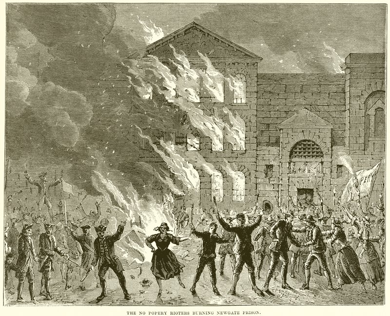 No Popery Rioters brænder Newgate Prison af English School