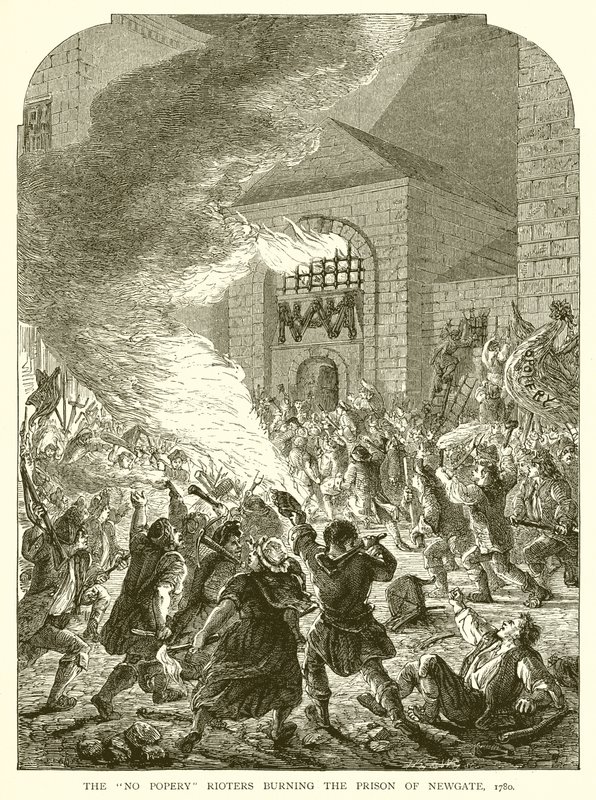 No Popery Rioters brænder fængslet i Newgate, 1780 af English School