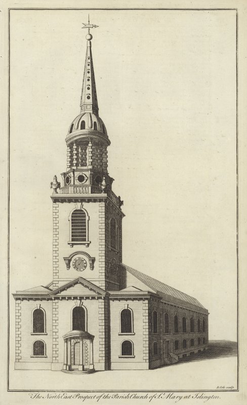 North East Prospect af Parish Church of St Mary i Islington af English School