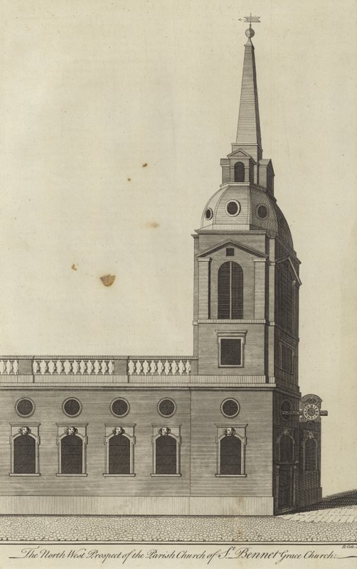 The North West Prospect of the Parish Church of St Benet Gracechurch, London af English School
