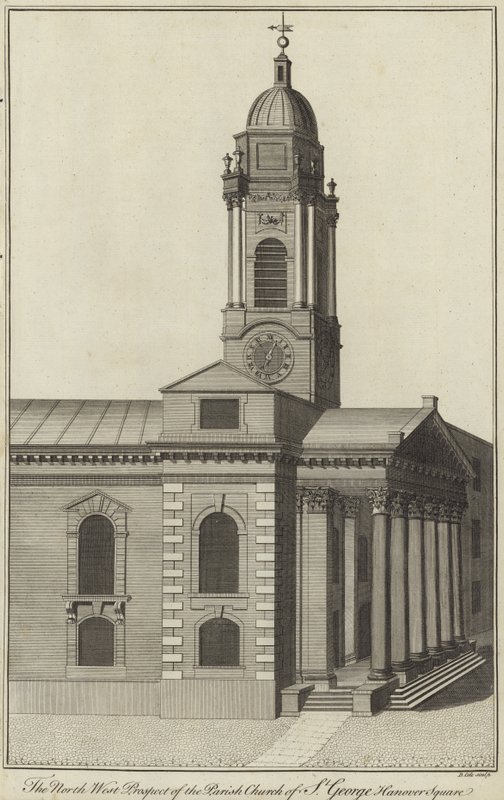 The North West Prospect of the Parish Church of St George, Hanover Square, London af English School