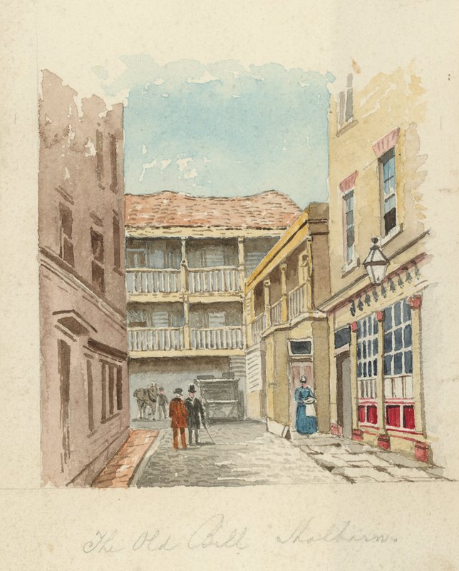 The Old Bell Inn, Holborn, London (wc på papir) af English School