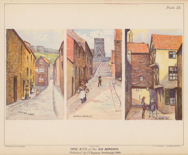 The Old Borough, Scarborough (farvelitografi) af English School
