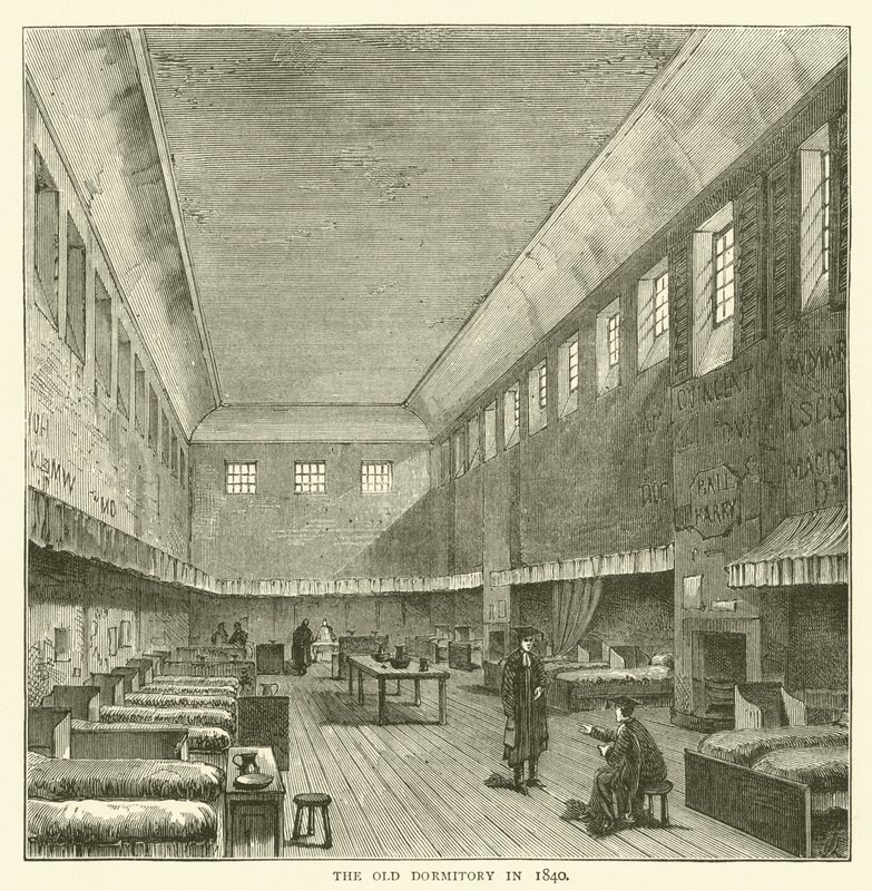Den gamle sovesal i 1840 (gravering) af English School