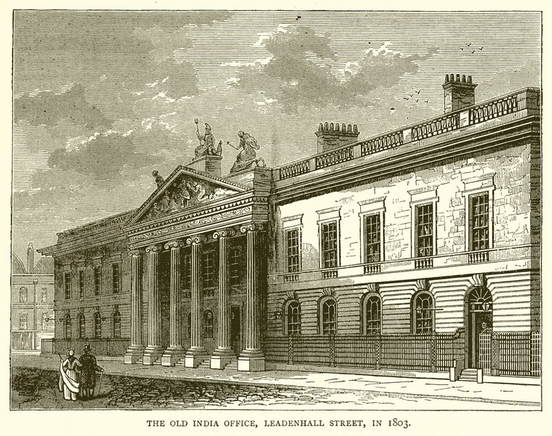 The Old India Office, Leadenhall Street, i 1803 af English School