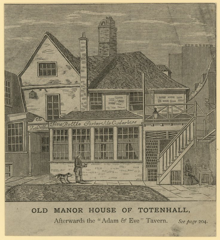 The Old Manor House of Totenhall, senere Adam and Eve Tavern, London af English School