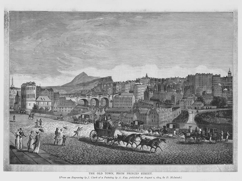 Den gamle by, fra Princes Street (gravering) af English School