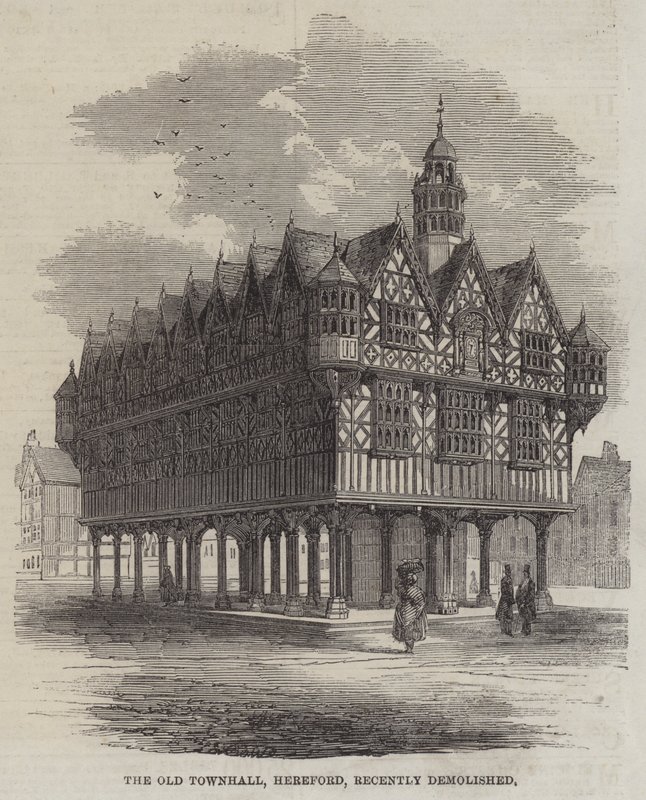Det gamle rådhus, Hereford, for nylig revet ned (gravering) af English School