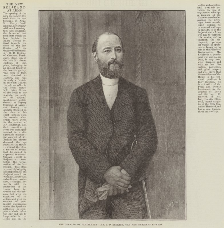 Parlamentets åbning, hr. H. D. Erskine, den nye serjeant-at-arms (gravering) af English School
