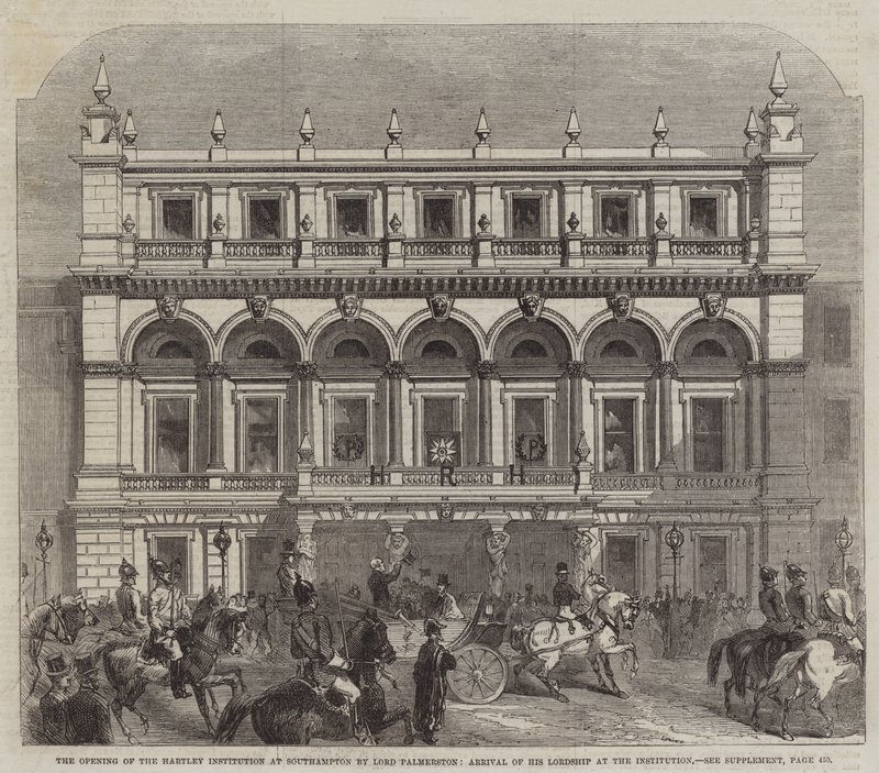 Åbningen af Hartley Institution i Southampton af Lord Palmerston, Ankomst af Hans Herredømme til Institution (gravering) af English School