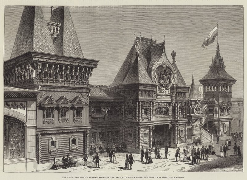 Paris-udstillingen, russisk model af paladset, hvor Peter den Store blev født, nær Moskva (gravering) af English School