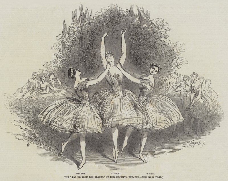 "Pas de Trois des Graces," ved Hendes Majestæts Teater (gravering) af English School