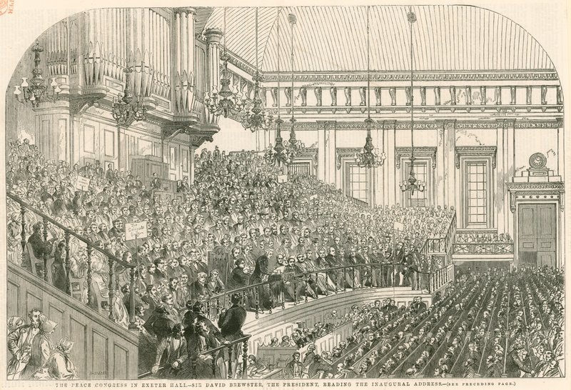 Fredskongressen i Exeter Hall, Sir David Brewster, præsidenten, læser åbningstalen af English School