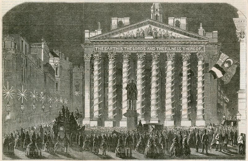 Fredsbelysningerne på Royal Exchange, London, 29. maj 1856 af English School