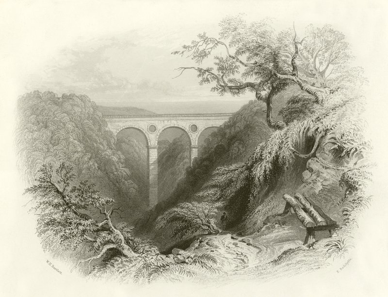 Peaths Bridge og Ravine, Berwickshire af English School