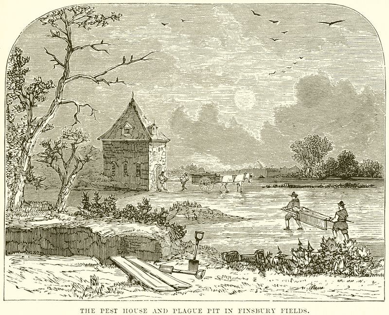 Pest House og Plague Pit i Finsbury Fields af English School