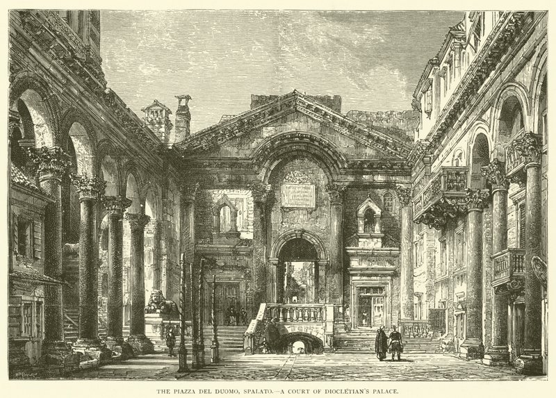 Piazza del Duomo, Spalato, en gård i Diocletians palads (kobberstik) af English School