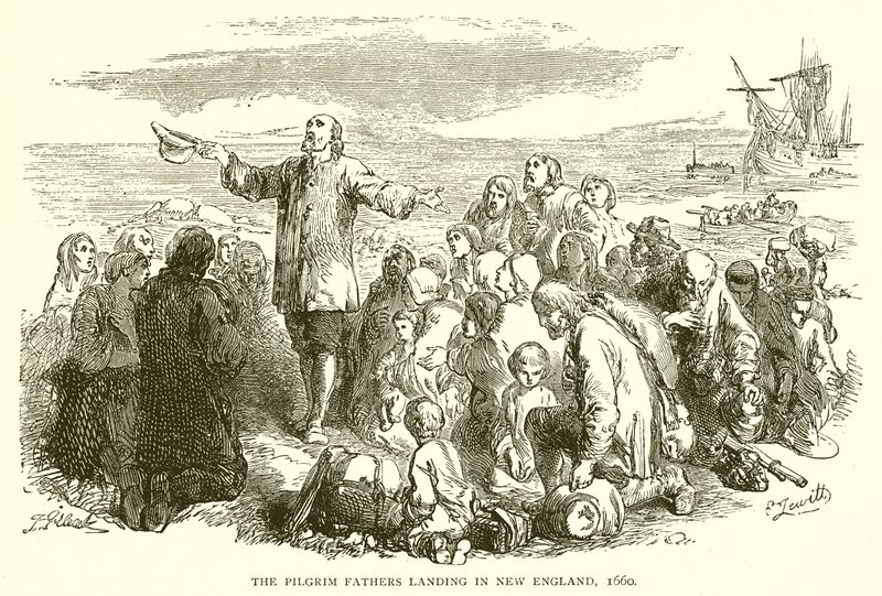 Pilgrimsfædrene lander i New England, 1660 af English School
