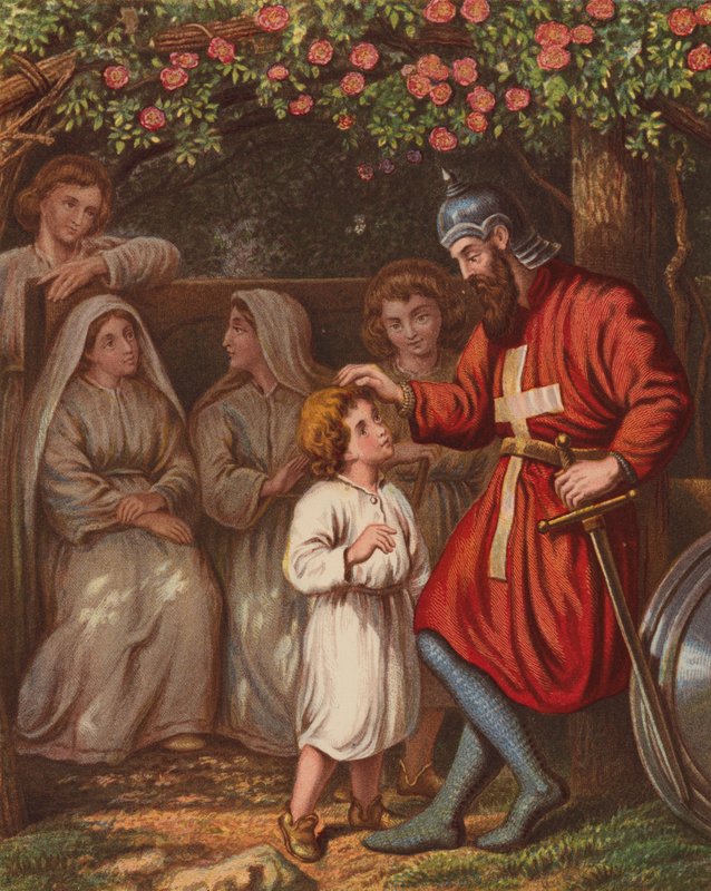 Pilgrimmene hviler sig i Prinsens lysthus (farvelitografi) af English School