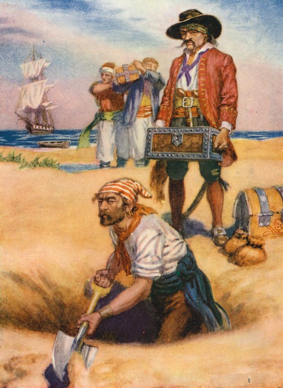 Piraternes skatkammer (farvelitografi) af English School