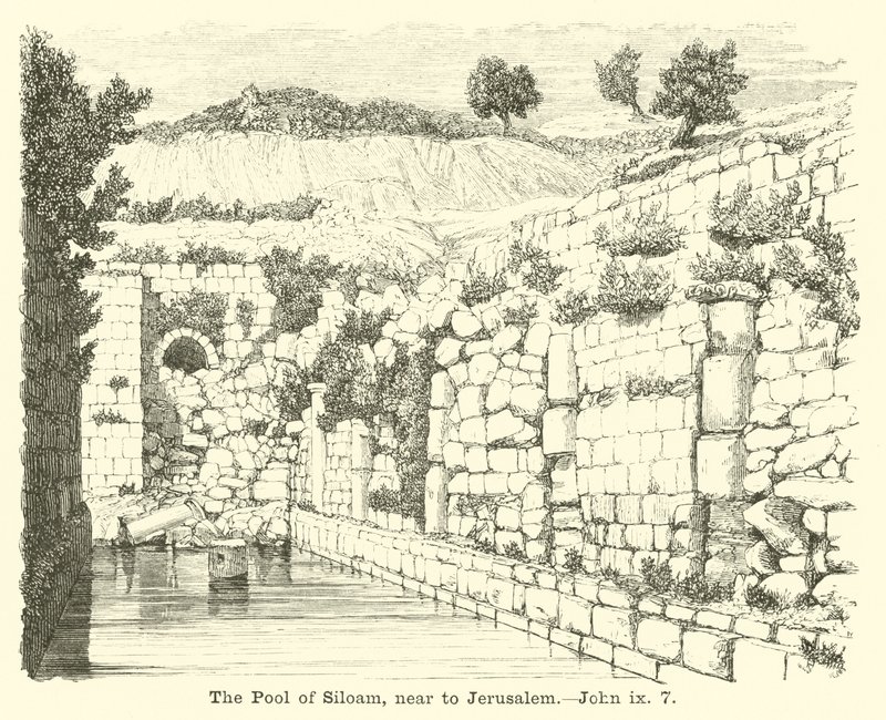 Siloam-dammen, nær Jerusalem, Johannes, ix, 7 af English School