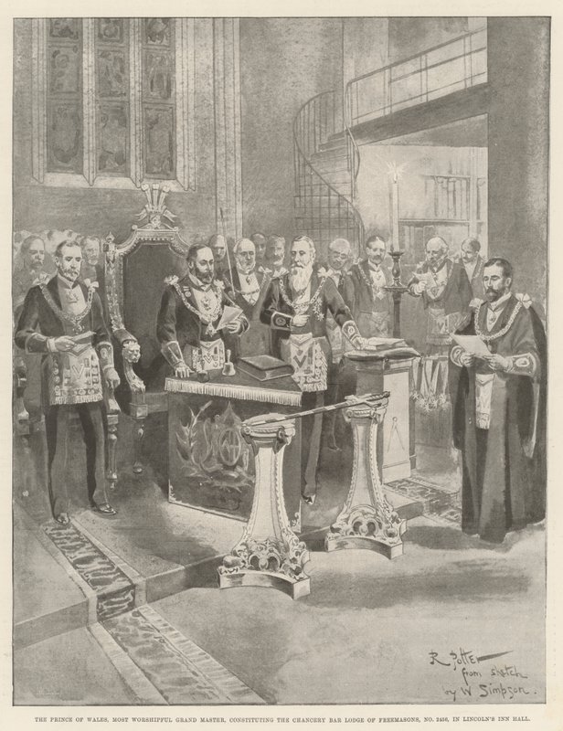 Prinsen af Wales, mest tilbedende stormester, der udgør Chancery Bar Lodge of Freemasons, nr. 2456, i Lincoln